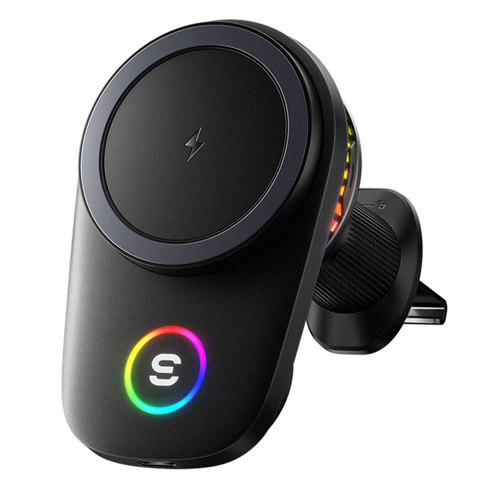 ESSAGER 15W Wireless Charger Built-in Cooling Fan Car Air Vent Mount Magnetic Phone Holder with RGB Light