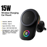 ESSAGER 15W Wireless Charger Built-in Cooling Fan Car Air Vent Mount Magnetic Phone Holder with RGB Light