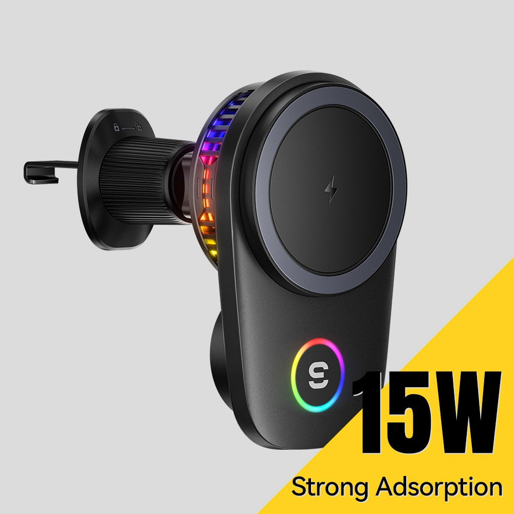 ESSAGER 15W Wireless Charger Built-in Cooling Fan Car Air Vent Mount Magnetic Phone Holder with RGB Light