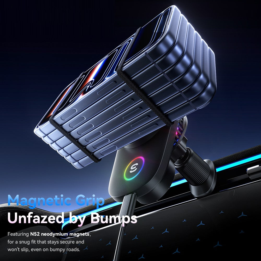 ESSAGER 15W Wireless Charger Built-in Cooling Fan Car Air Vent Mount Magnetic Phone Holder with RGB Light