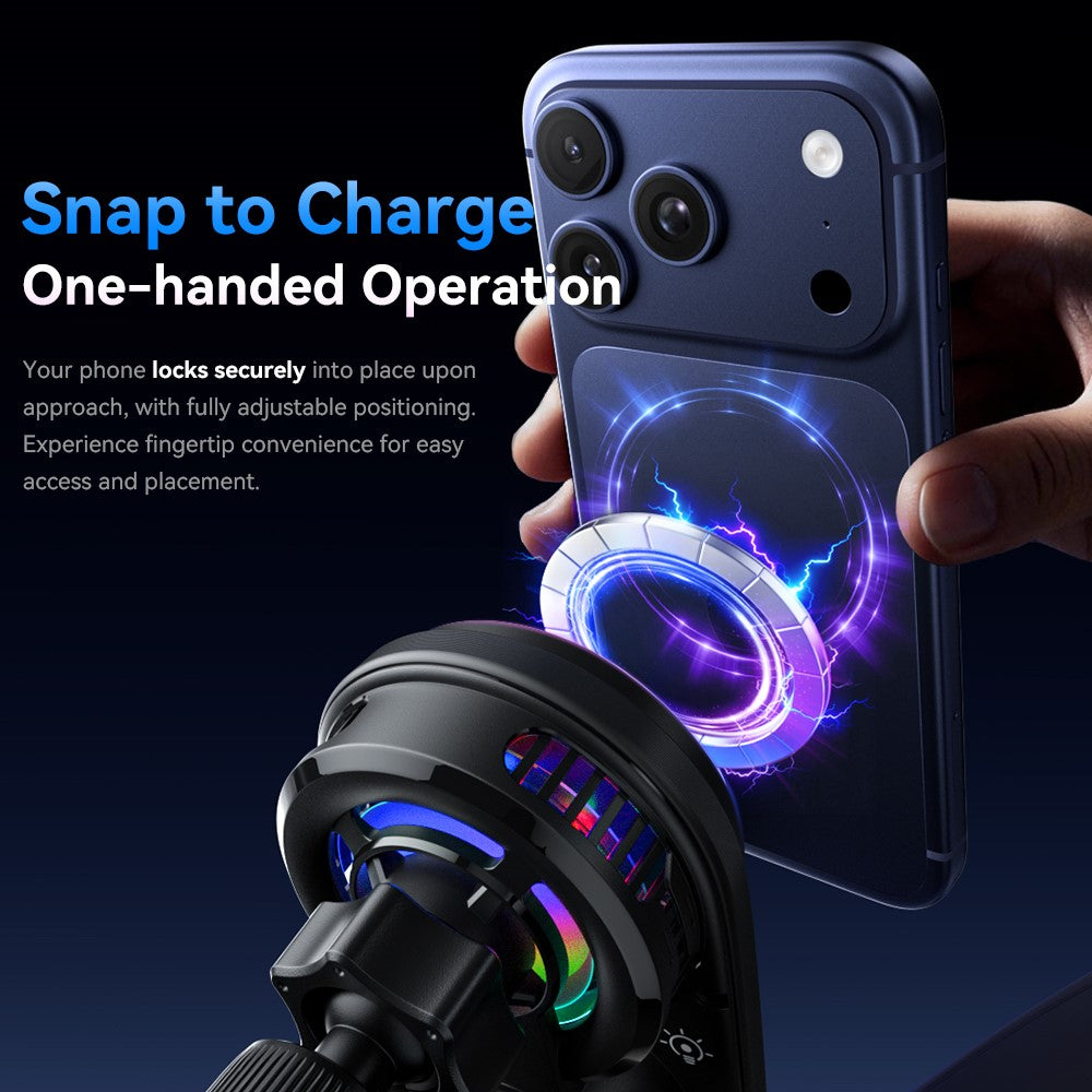 ESSAGER 15W Wireless Charger Built-in Cooling Fan Car Air Vent Mount Magnetic Phone Holder with RGB Light