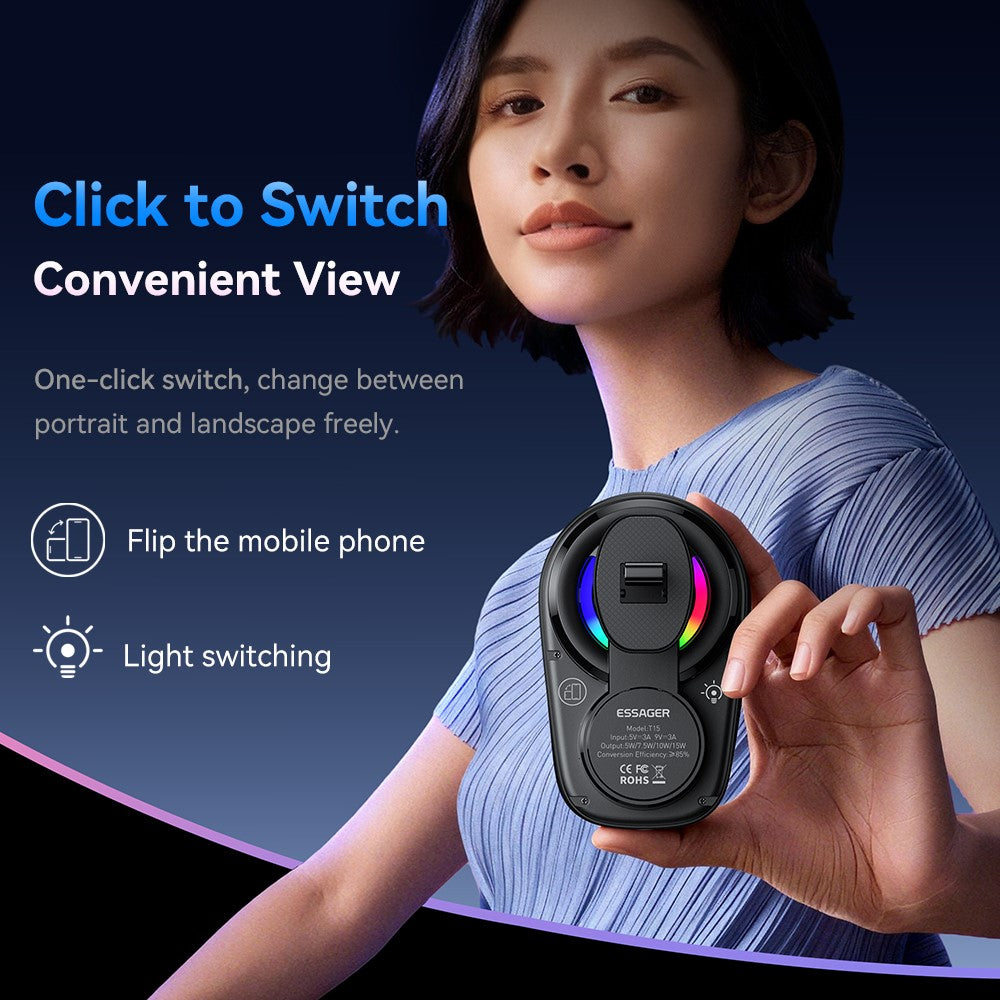 ESSAGER 15W Wireless Charger Built-in Cooling Fan Car Air Vent Mount Magnetic Phone Holder with RGB Light