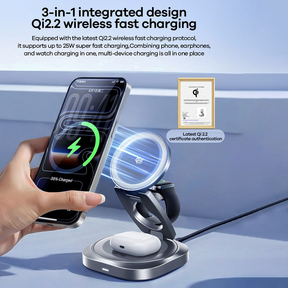 REMAX CW11 3-i-1 35W Sammenklappelig Trådløs Oplader Qi2.2 Magnetisk Opladerstander til iPhone AirPods Watch