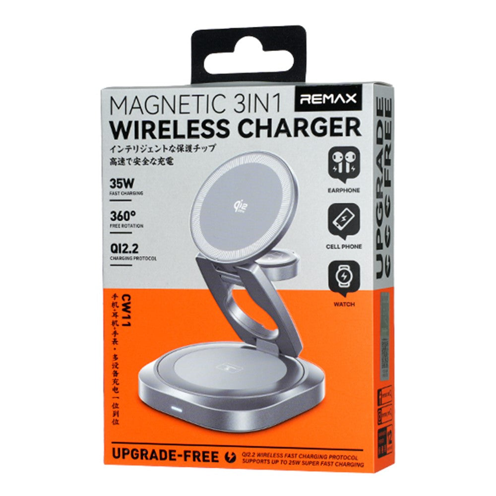 REMAX CW11 3-i-1 35W Sammenklappelig Trådløs Oplader Qi2.2 Magnetisk Opladerstander til iPhone AirPods Watch