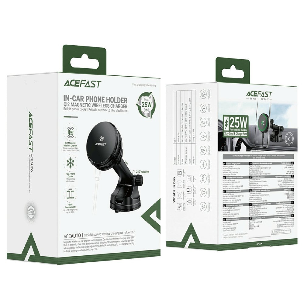 ACEFAST D67 Qi2 25W Cooling Wireless Charging Car Holder with Suction Cup Phone Mount Stand