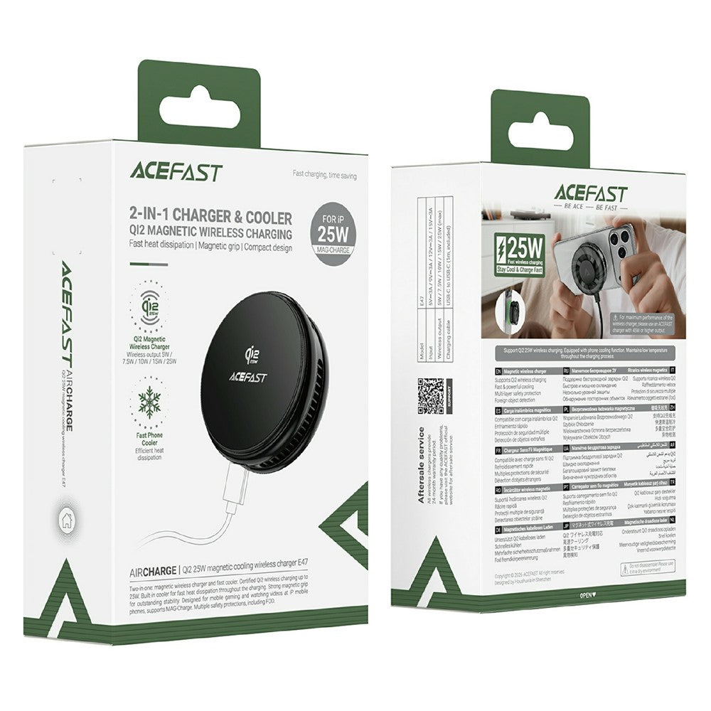 ACEFAST E47 QI2 25W Magnetisk Kølende Trådløs Oplader Hurtig Telefonkøler til Gaming