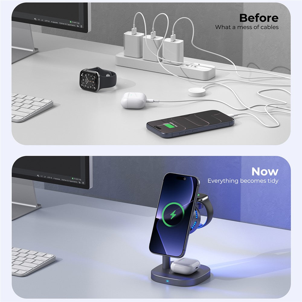 B-36 3 in 1 Magnetic Wireless Charger for iPhone / Apple Watch / AirPods TEC Cooling Qi2.2 25W Fast Charging Dock