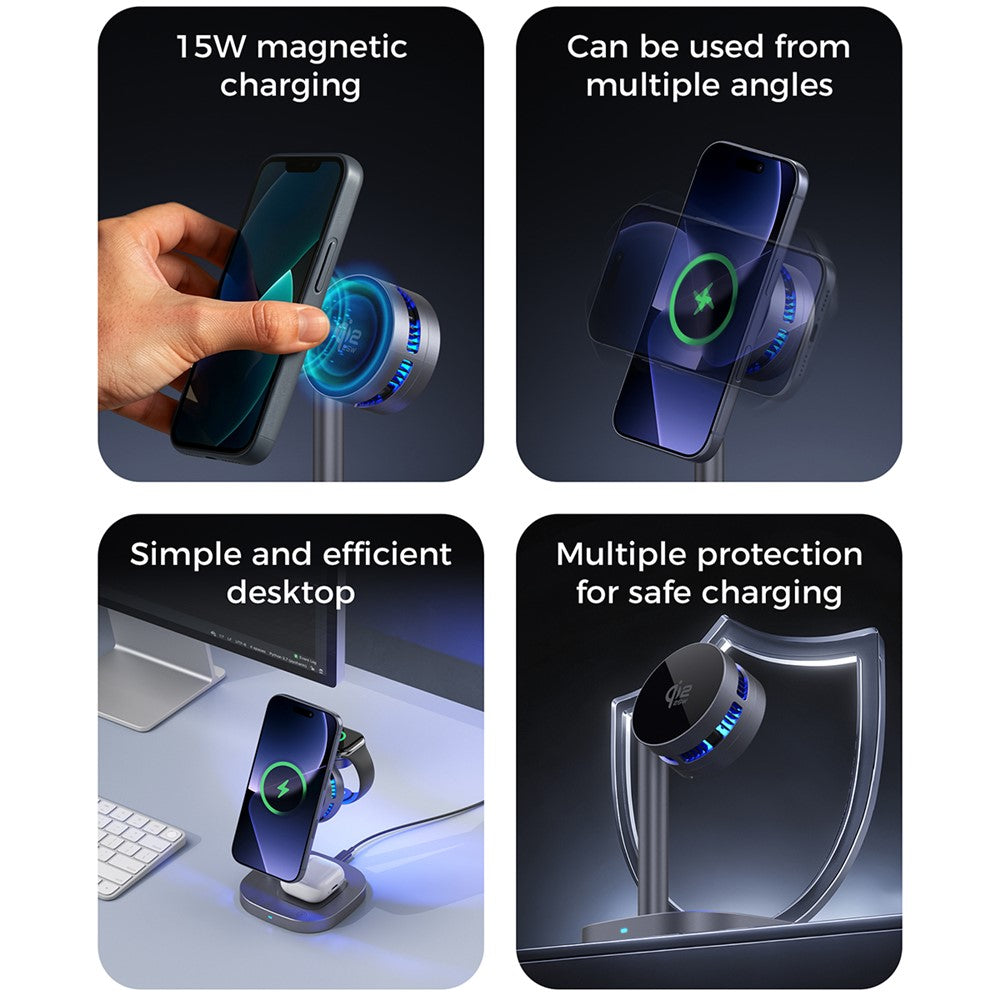 B-36 3 in 1 Magnetic Wireless Charger for iPhone / Apple Watch / AirPods TEC Cooling Qi2.2 25W Fast Charging Dock