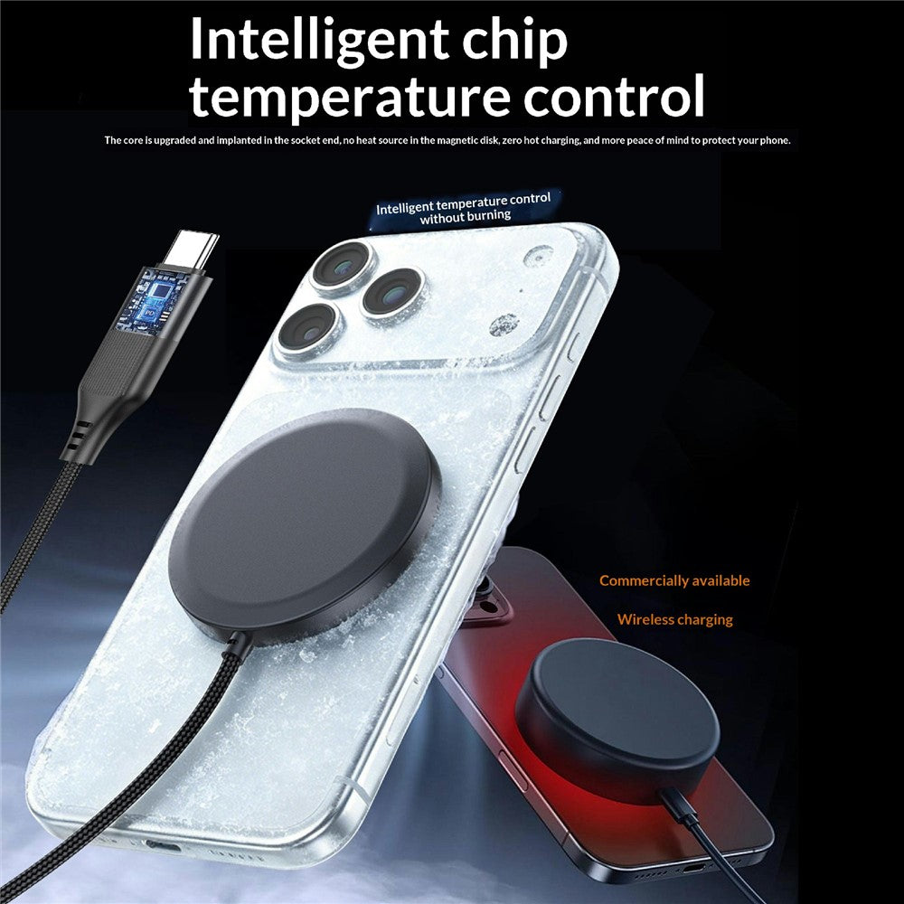 25-1 25W Magnetisk Trådløs Oplader Bordplade Ultratynd Intelligent Temperaturkontrol Qi Hurtig Opladningsplade til iPhone Android-telefon