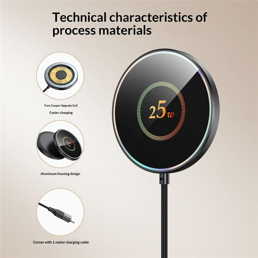 25-1 25W Magnetisk Trådløs Oplader Bordplade Ultratynd Intelligent Temperaturkontrol Qi Hurtig Opladningsplade til iPhone Android-telefon