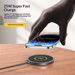 25-1 25W Magnetisk Trådløs Oplader Bordplade Ultratynd Intelligent Temperaturkontrol Qi Hurtig Opladningsplade til iPhone Android-telefon