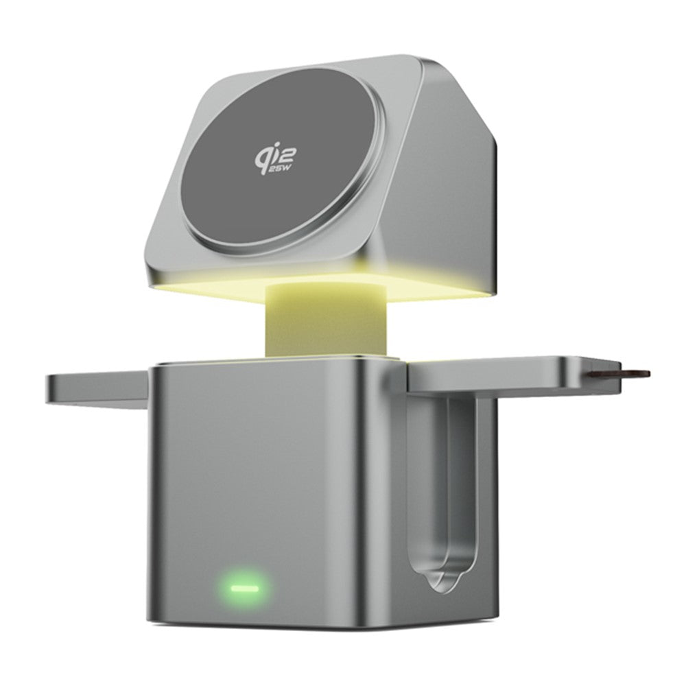 Qi2 25W 3-in-1 Wireless Charger with Night Light Touch Lifting Charging Station for Phone Watch Earbuds