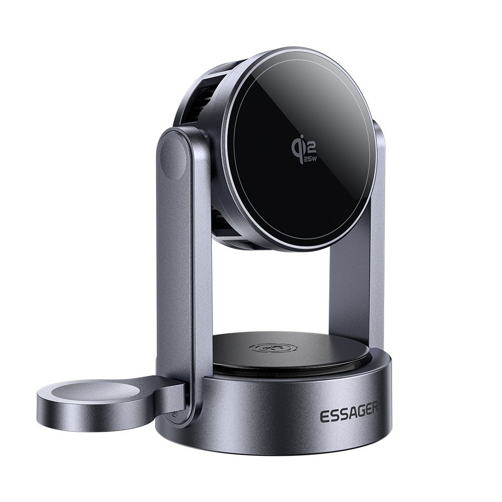 ESSAGER T50 3 in 1 Magnetic Wireless Charger TEC Cooling Qi2.2 25W Fast Charging Stand for Phone Watch Earbuds
