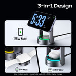 ESSAGER T50 3 in 1 Magnetic Wireless Charger TEC Cooling Qi2.2 25W Fast Charging Stand for Phone Watch Earbuds