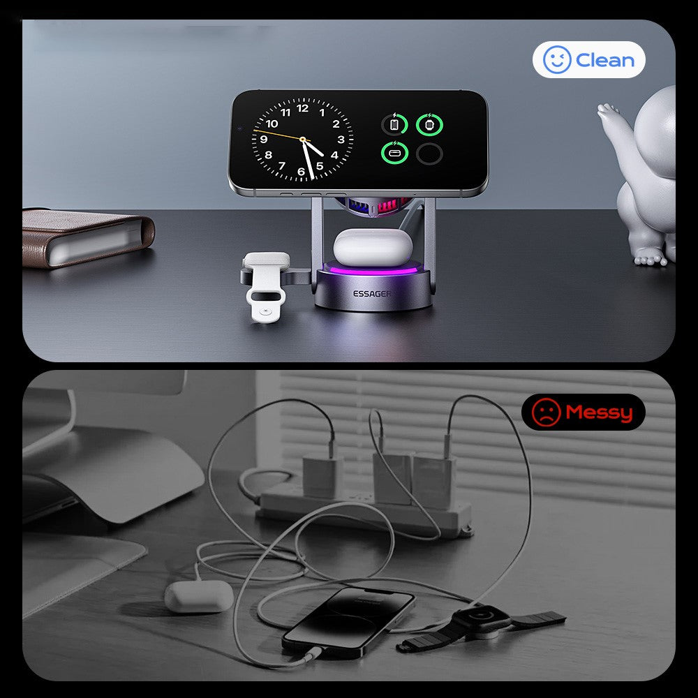 ESSAGER T50 3 in 1 Magnetic Wireless Charger TEC Cooling Qi2.2 25W Fast Charging Stand for Phone Watch Earbuds
