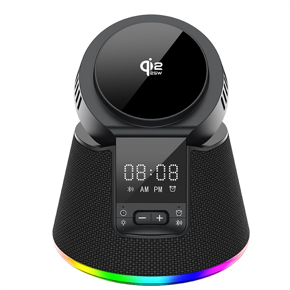 JJT-C67 5-i-1 Qi2.2 25W Iskølende Trådløs Oplader Bluetooth-kompatibel Højttaler Opladningsstation med RGB-lys