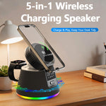 JJT-C67 5-i-1 Qi2.2 25W Iskølende Trådløs Oplader Bluetooth-kompatibel Højttaler Opladningsstation med RGB-lys