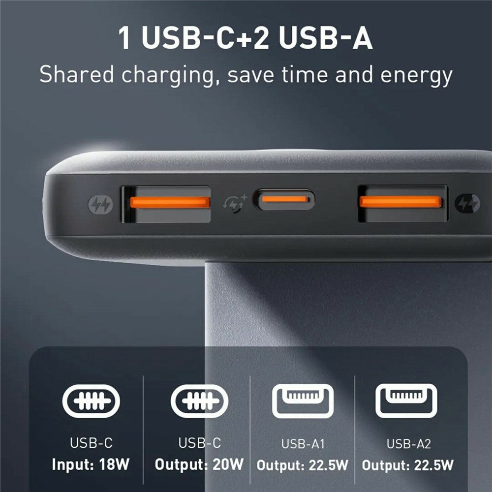 LDNIO PQ10 10000mAh Power Bank 22.5W Hurtig Opladning USB-C PD 20W Bærbar Oplader med LED-display