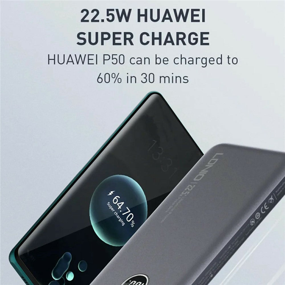 LDNIO PQ10 10000mAh Power Bank 22.5W Hurtig Opladning USB-C PD 20W Bærbar Oplader med LED-display