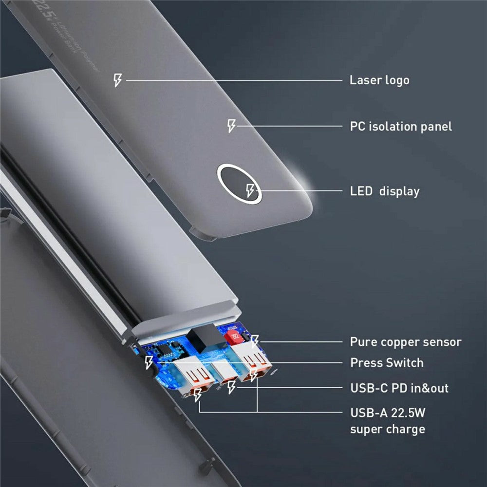 LDNIO PQ10 10000mAh Power Bank 22.5W Hurtig Opladning USB-C PD 20W Bærbar Oplader med LED-display