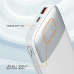 LDNIO PQ19 10000mAh Powerbank med indbygget Type-C & iP (5-14) kabel 22.5W hurtigopladning LED display oplader