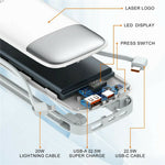LDNIO PQ19 10000mAh Powerbank med indbygget Type-C & iP (5-14) kabel 22.5W hurtigopladning LED display oplader