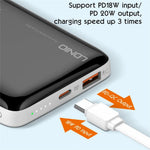 LDNIO PQ25 10000mAh ultratynd powerbank, 22,5W hurtigopladning, to porte USB-C+USB-A PD 20W, bærbar oplader