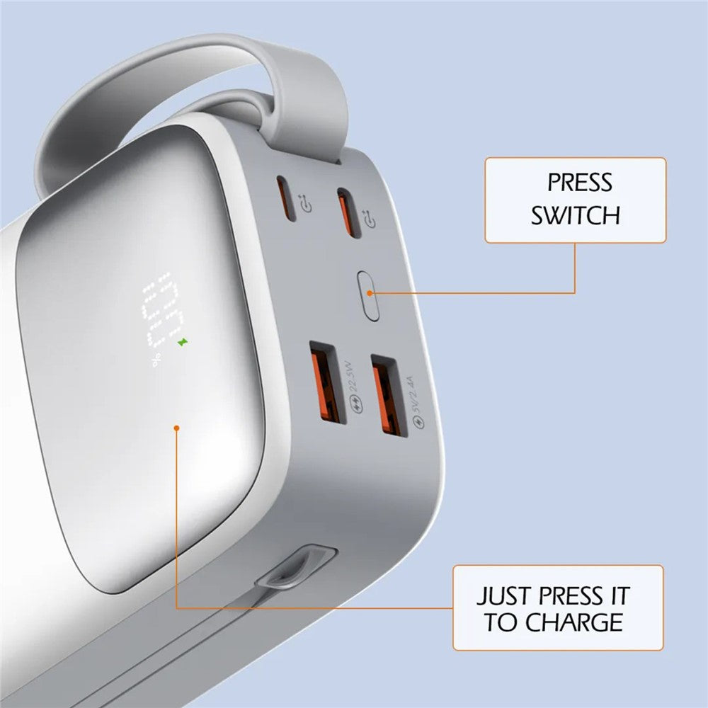LDNIO PQ30 30000mAh Power Bank with Built-in Type-C + iP (5-14) Cable 22.5W Fast Charging LED Display Charger