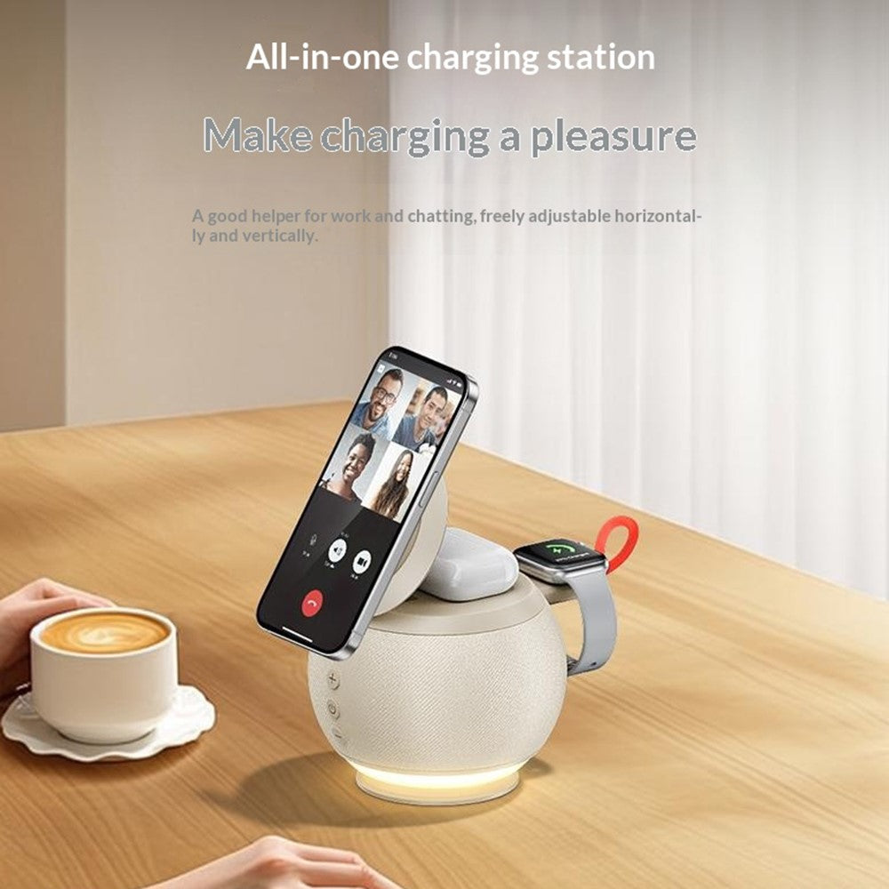 HT-572 5-in-1 15W Magnetic Wireless Charger with Bluetooth-compatible Speaker Night Light Charging Stand