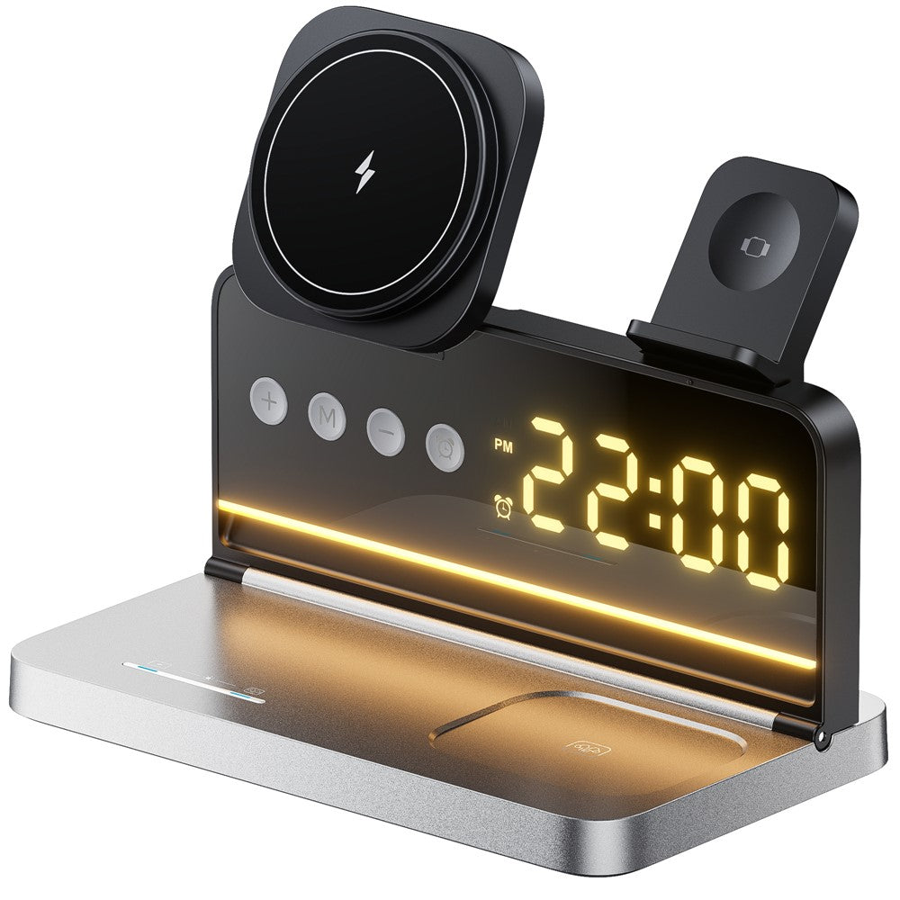 HT-568 3-i-1 trådlös laddningsstation 15W magnetisk snabbladdningsstation klocka skrivbordslampa för iPhone Watch AirPods