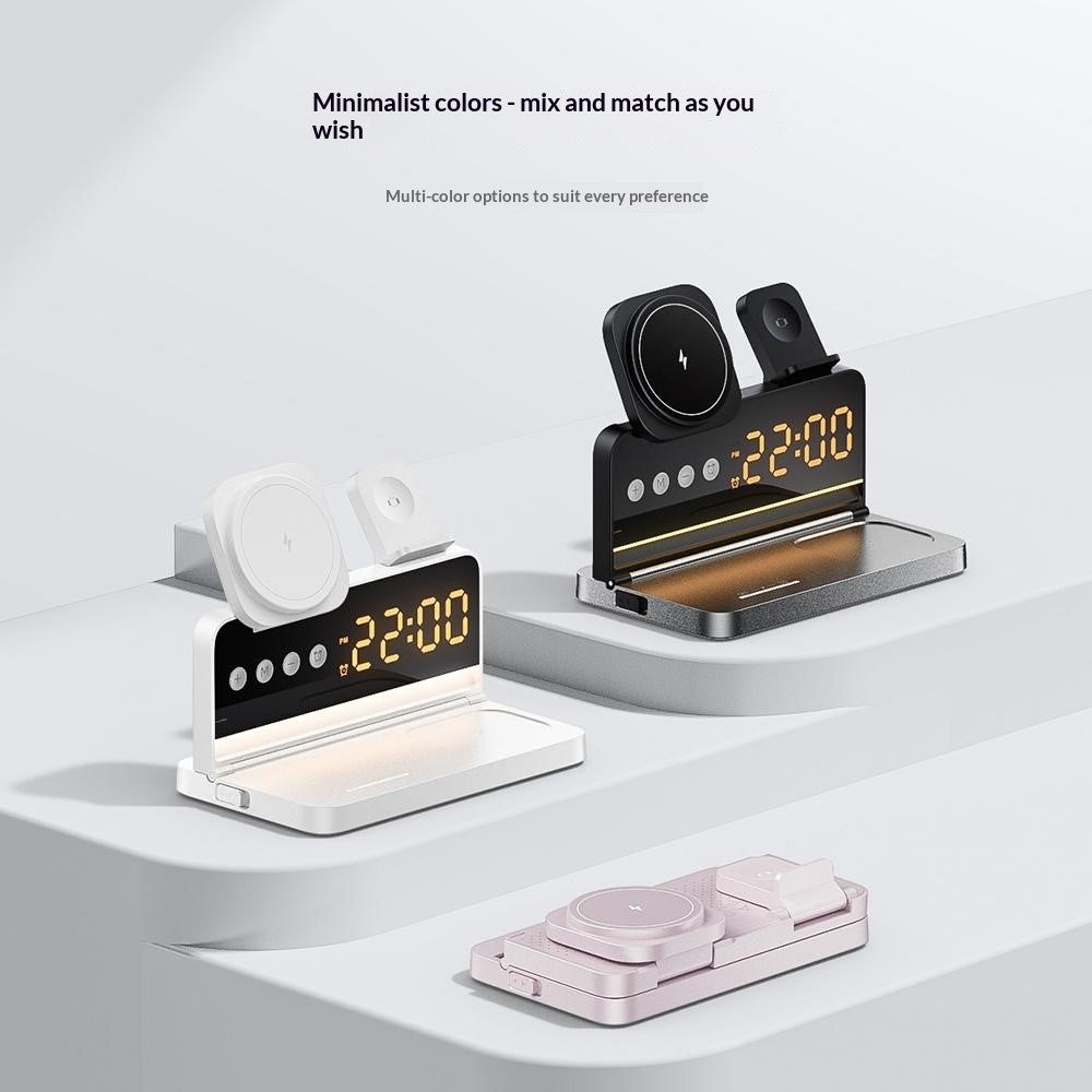 HT-568 3-i-1 trådlös laddningsstation 15W magnetisk snabbladdningsstation klocka skrivbordslampa för iPhone Watch AirPods