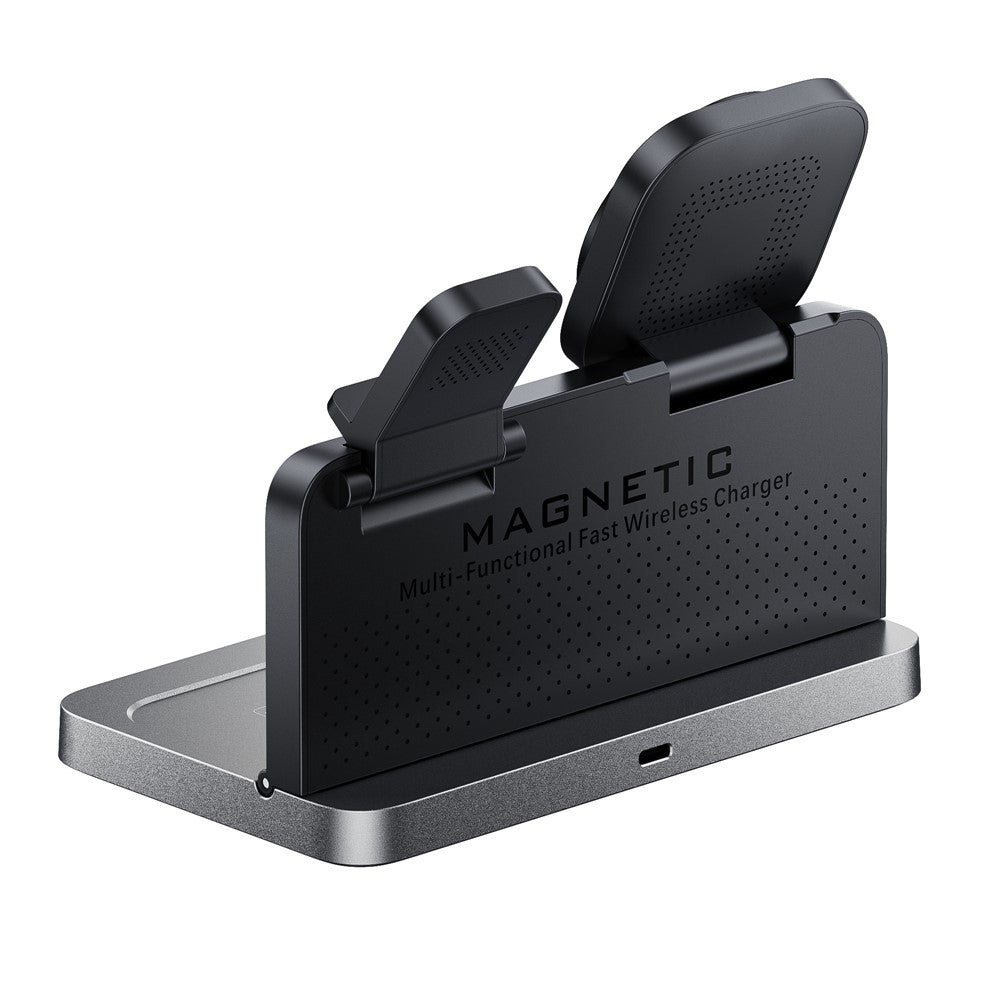 HT-568 3-i-1 trådlös laddningsstation 15W magnetisk snabbladdningsstation klocka skrivbordslampa för iPhone Watch AirPods