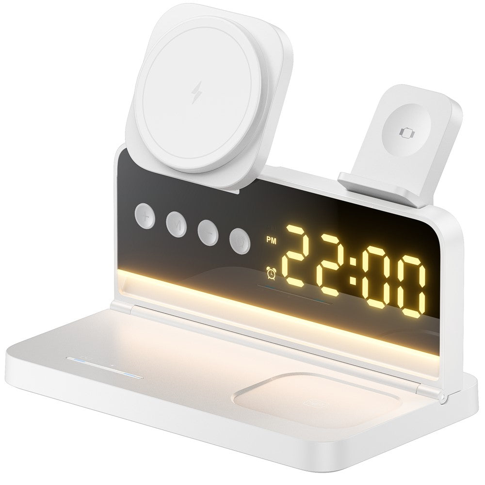 HT-568 3-i-1 trådlös laddningsstation 15W magnetisk snabbladdningsstation klocka skrivbordslampa för iPhone Watch AirPods