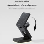 HT-552 Foldable Magnetic 15W Wireless Charger 3 in 1 Touch Night Light for Phone Watch Earbuds