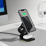 HT-552 Foldable Magnetic 15W Wireless Charger 3 in 1 Touch Night Light for Phone Watch Earbuds