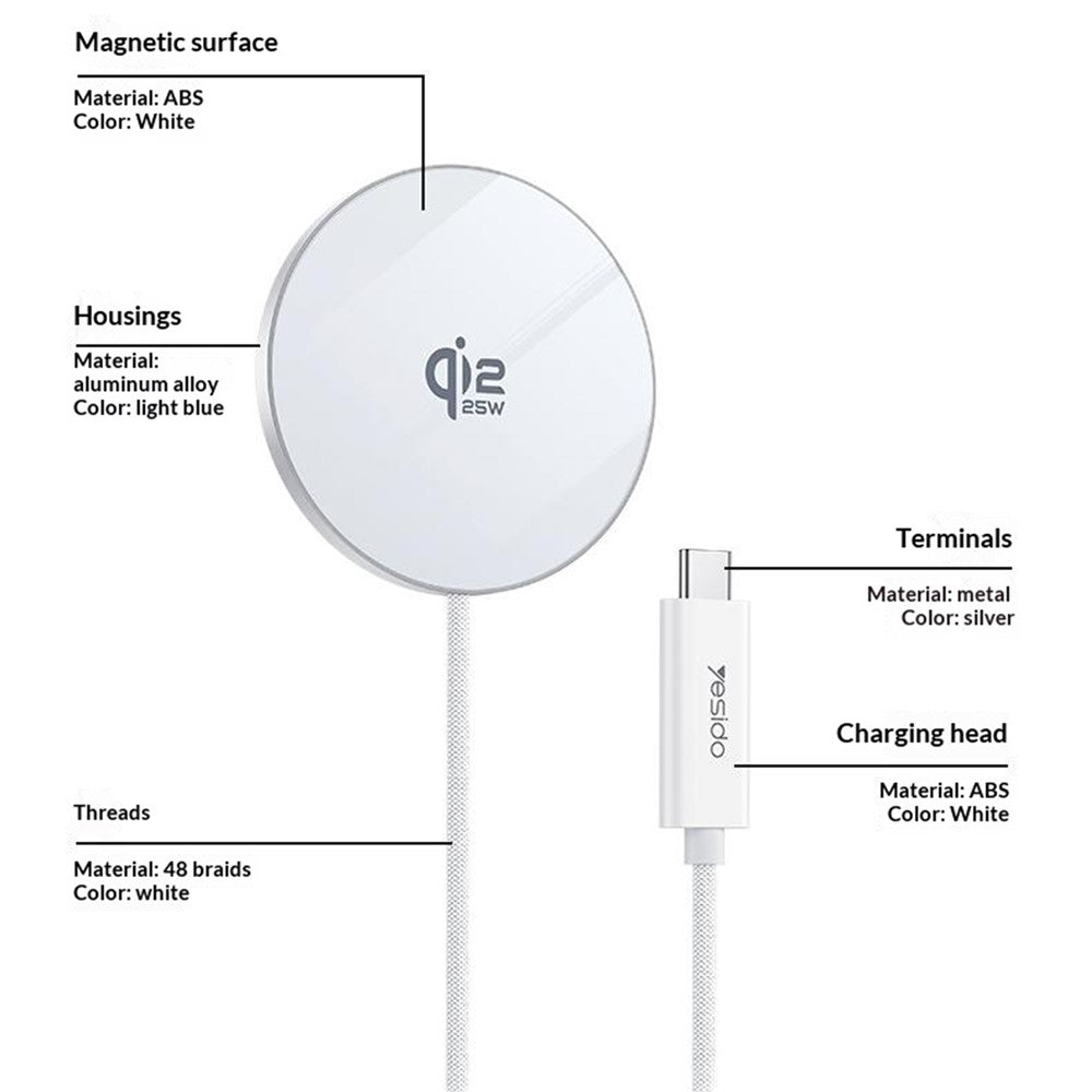 YESIDO DS41 Qi2.2 25W Desktop Wireless Charger 5mm Ultra Thin Magnetic Charging Pad