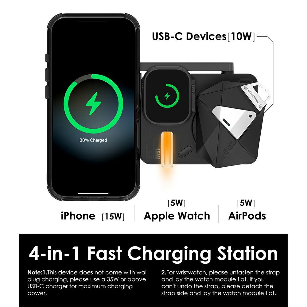 AULUMU M01 4-in-1 Wireless Charging Station Foldable Magnetic Wireless Charger Stand for iPhone Apple Watch AirPods iPad