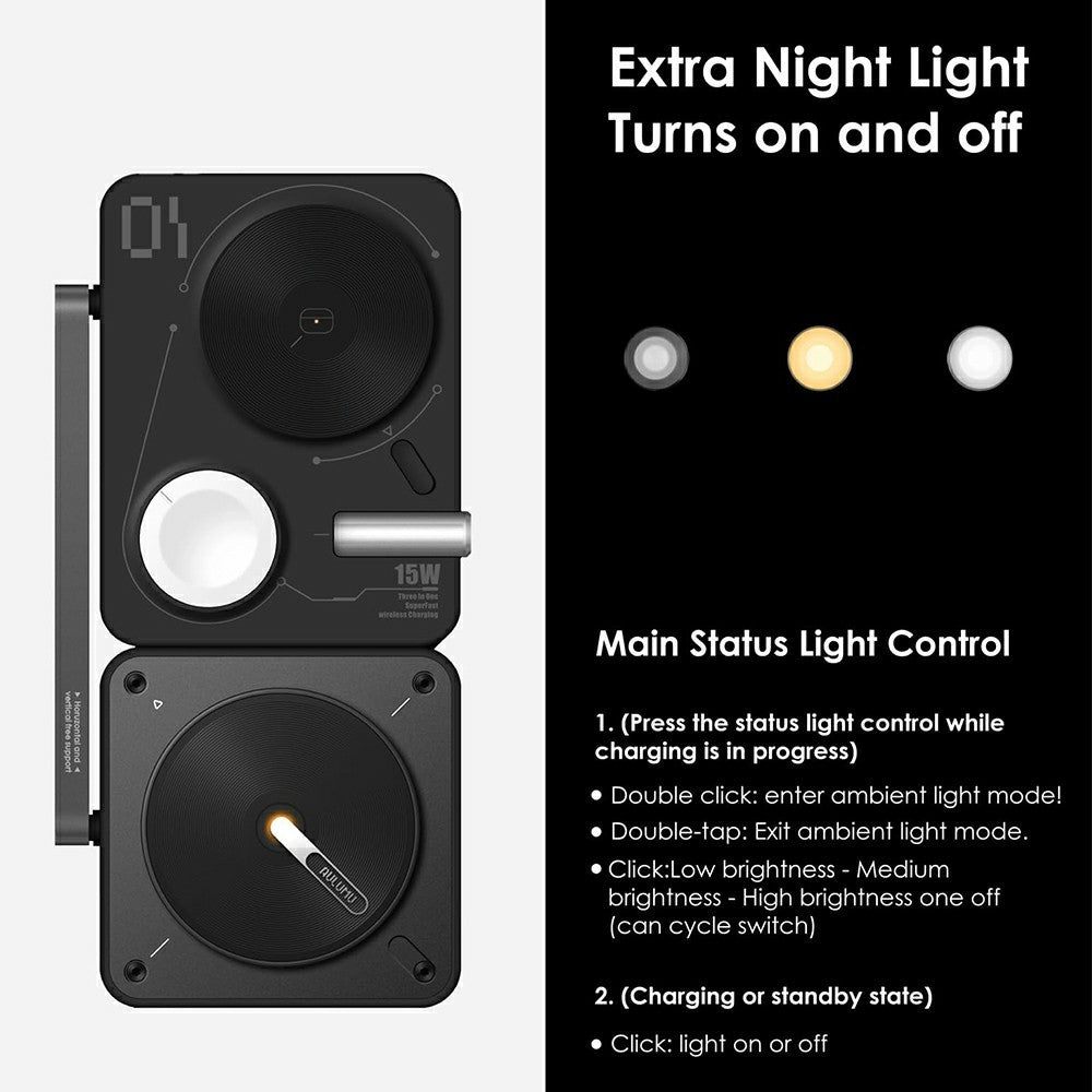 AULUMU M01 4-i-1 Trådløs Opladerstation Sammenklappelig Magnetisk Trådløs Opladerstander til iPhone Apple Watch AirPods iPad