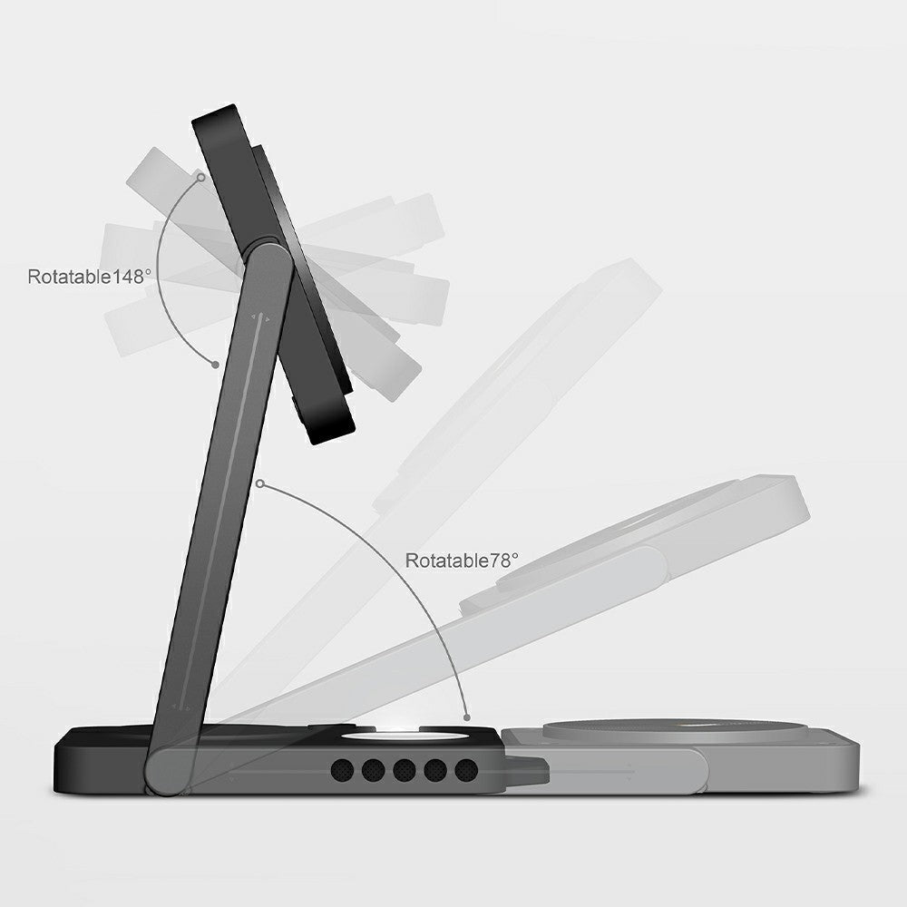 AULUMU M01 4-i-1 Trådløs Opladerstation Sammenklappelig Magnetisk Trådløs Opladerstander til iPhone Apple Watch AirPods iPad