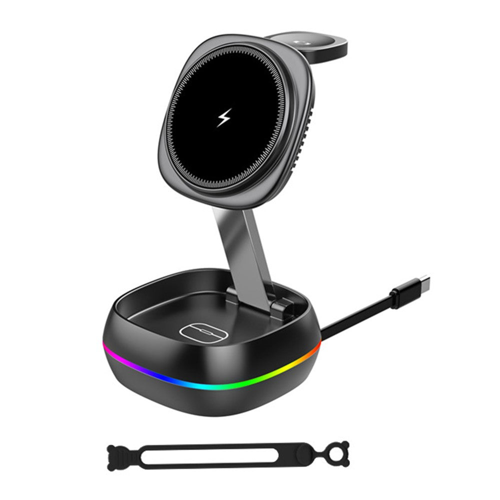 3-in-1 15W Magnetic Charging Station Foldable Charger Stand for Phone Watch Earbuds with Type-C Cable