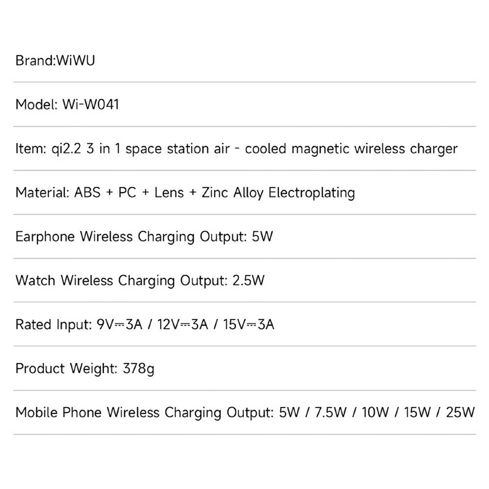 WIWU W041 3-in-1 Qi2.2 Magnetic Wireless Charger 25W Fast Charging Station for iPhone Apple Watch AirPods