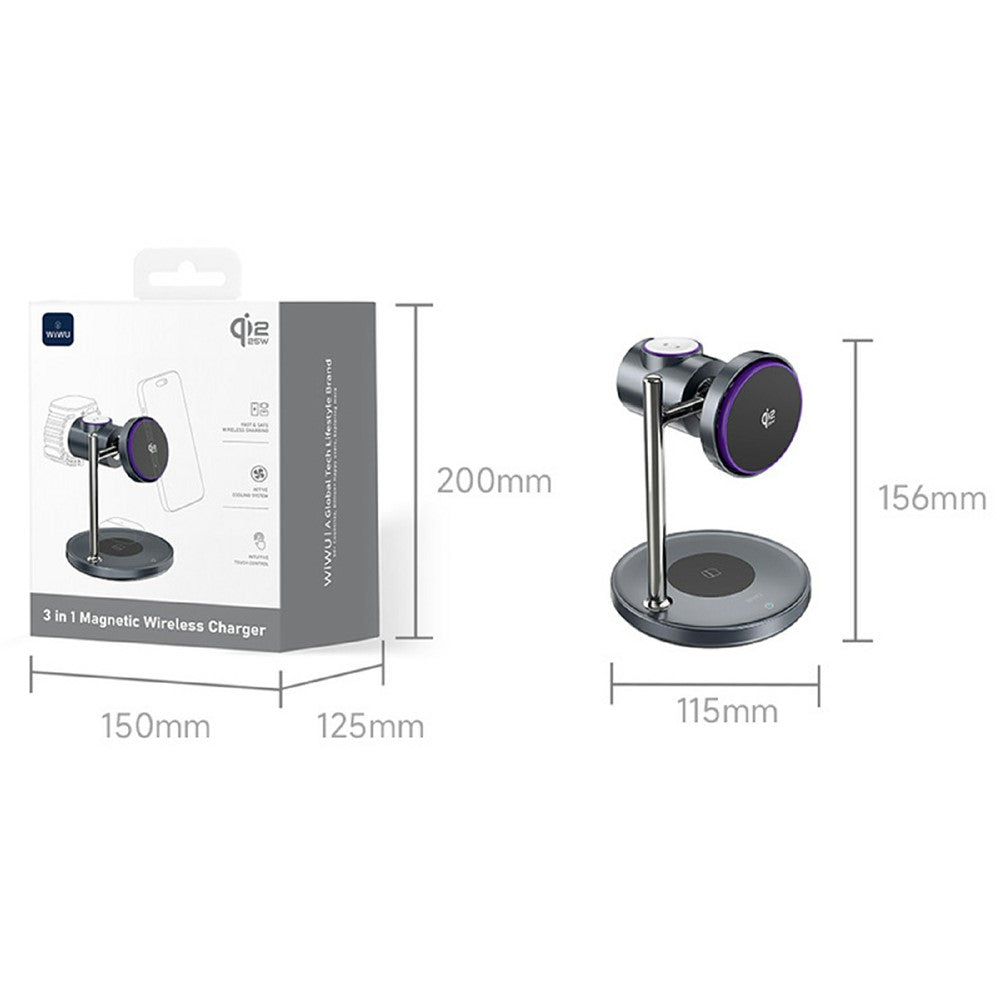 WIWU W041 3-in-1 Qi2.2 Magnetic Wireless Charger 25W Fast Charging Station for iPhone Apple Watch AirPods
