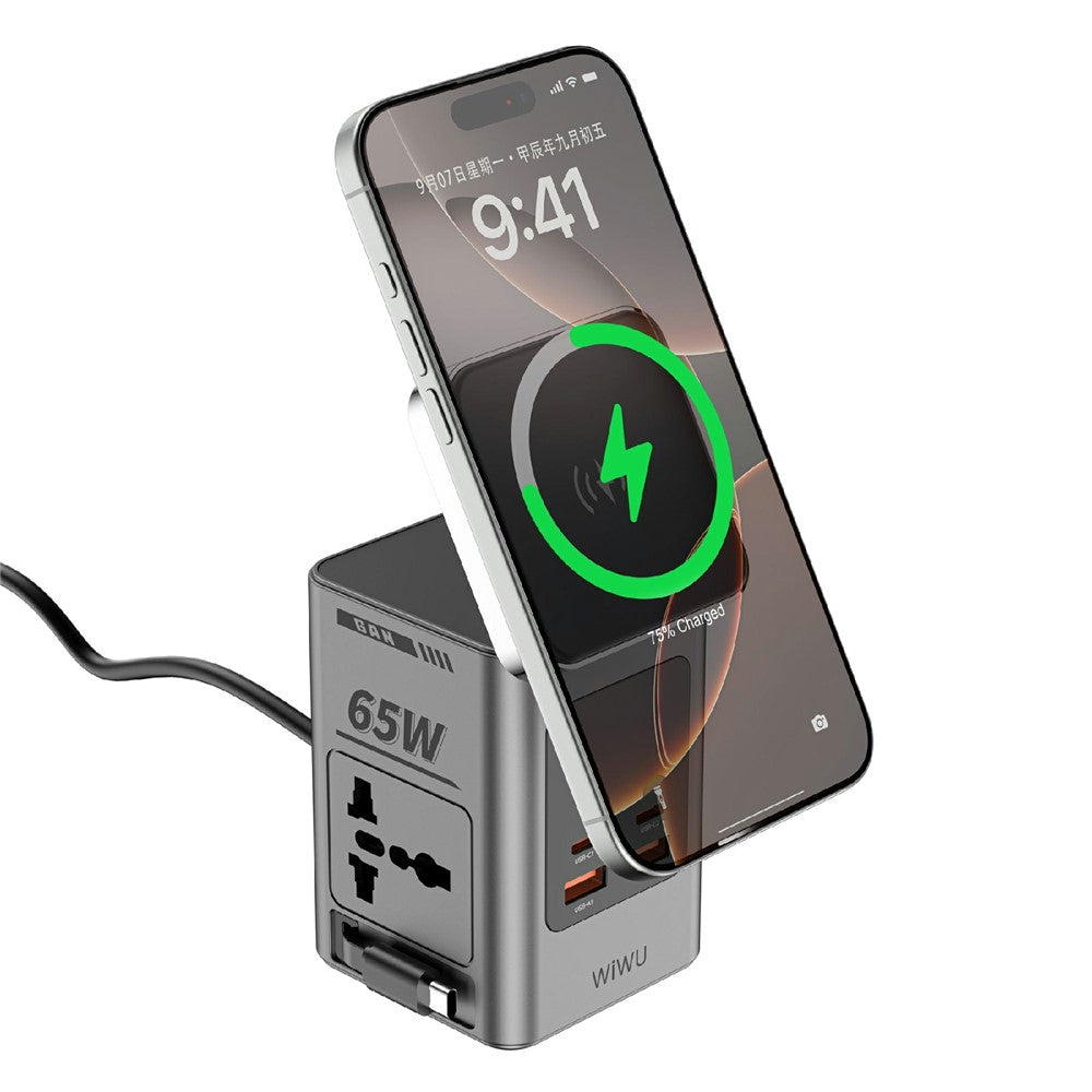 WIWU Wi-W040 10-i-1 65W GaN Hurtigoplader Trådløs Opladning Desktop Power Station med AC-udtag, EU-stik