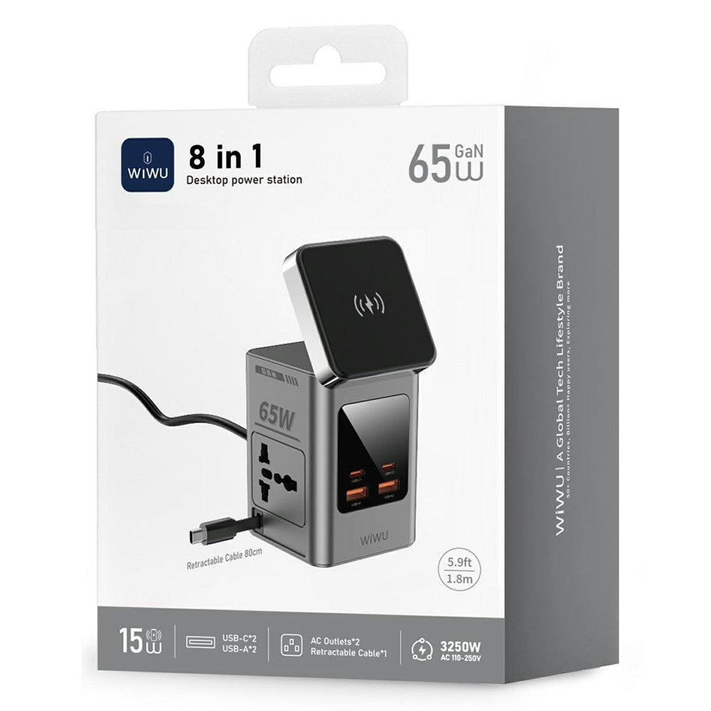 WIWU Wi-W040 10-i-1 65W GaN Hurtigoplader Trådløs Opladning Desktop Power Station med AC-udtag, EU-stik