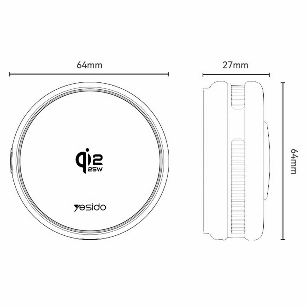 YESIDO C325 Qi2 25W Magnetisk Trådløs Oplader med Halvleder-Køling til Gaming