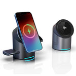 CBT-10 Qi2 15W Magnetic Charging Station 3 in 1 Wireless Charger Auto Rotating for iPhone / AirPods / Apple Watch