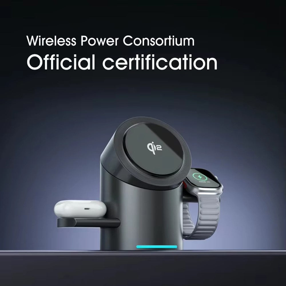 CBT-10 Qi2 15W Magnetic Charging Station 3 in 1 Wireless Charger Auto Rotating for iPhone / AirPods / Apple Watch