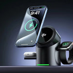 CBT-10 Qi2 15W Magnetic Charging Station 3 in 1 Wireless Charger Auto Rotating for iPhone / AirPods / Apple Watch