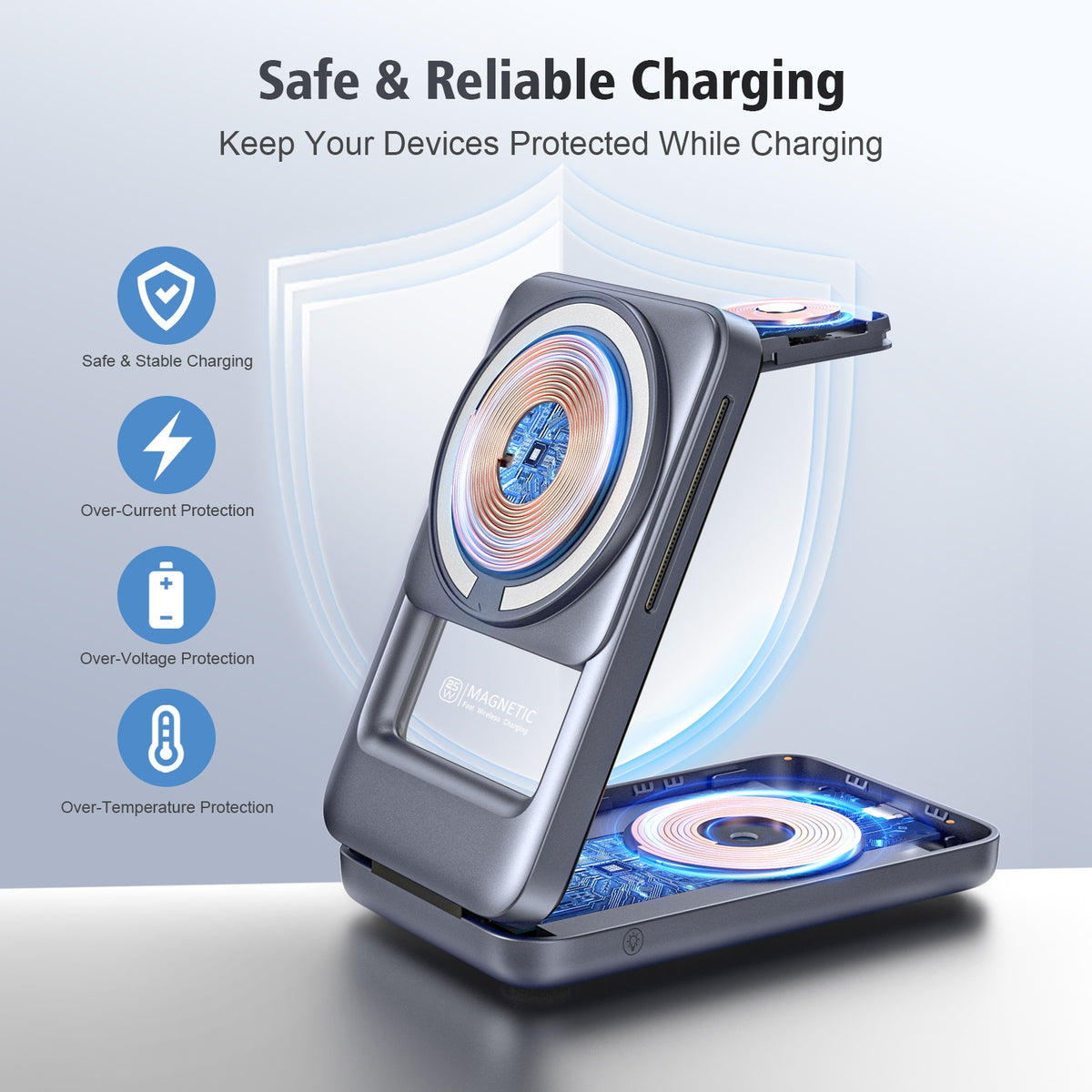 Q29 3-i-1 magnetisk trådløs oplader Qi2.2 25W hurtigopladning foldbar opladestation