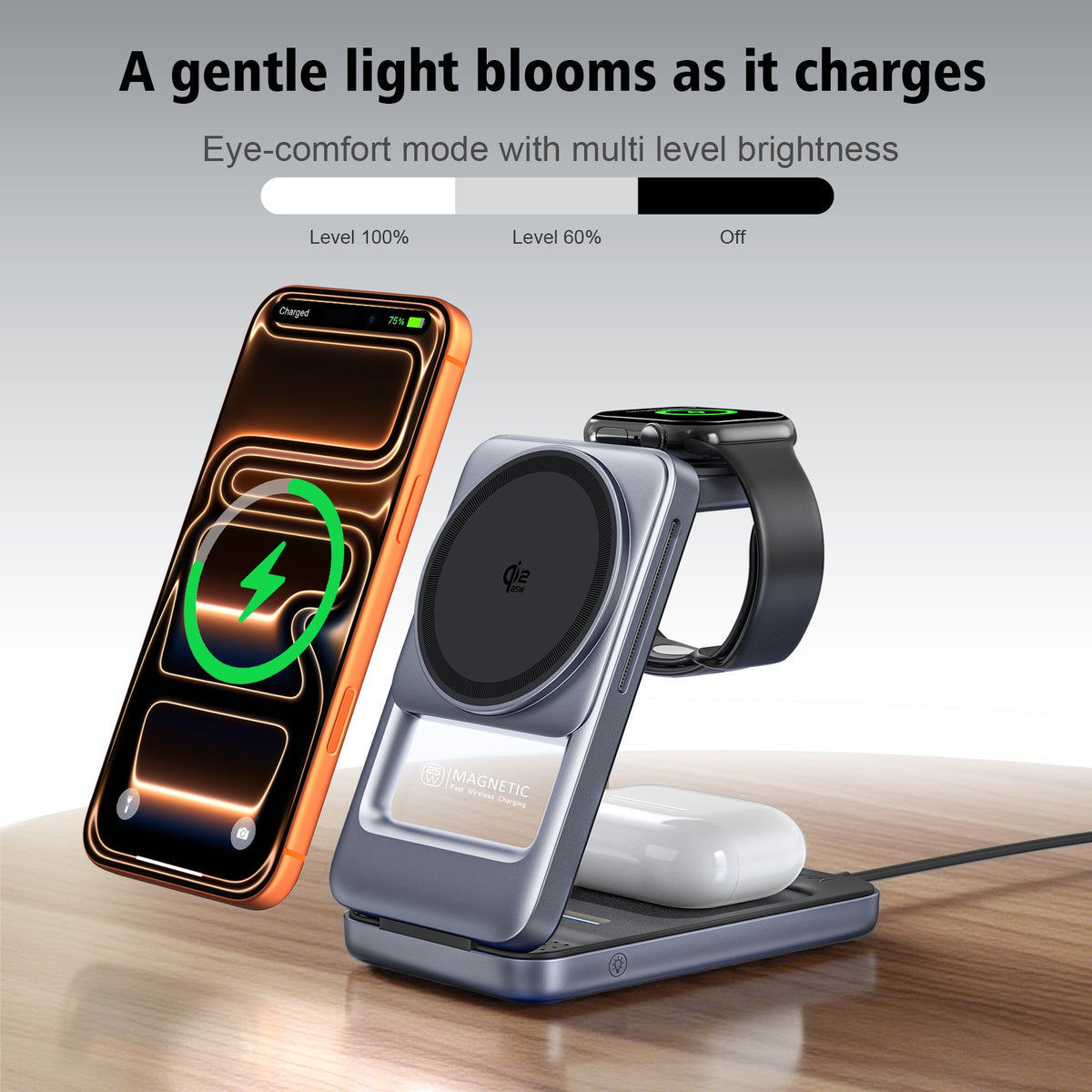 Q29 3 in 1 Magnetic Wireless Charger Qi2.2 25W Fast Charging Foldable Charging Station